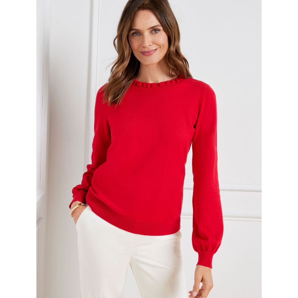 Talbots red ruffle scallop neck puff sleeve sweater XLP